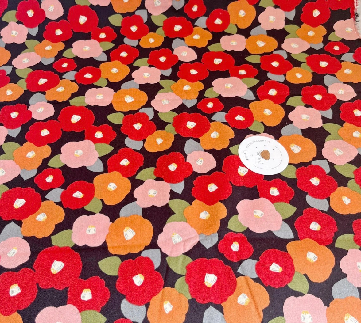Camellia Floral Dobby Black Background fabric