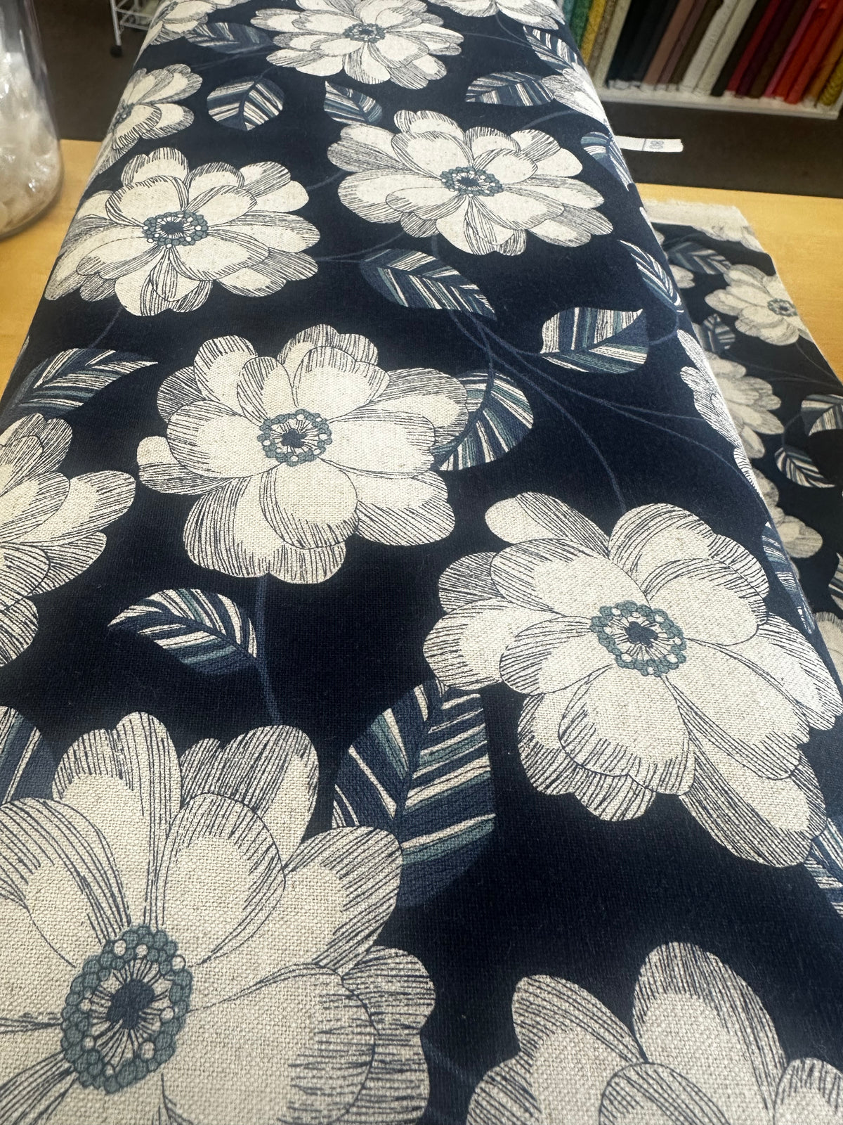 Navy Blue Retro Floral Fabric