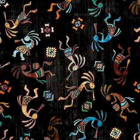 Black Kokopelli Fabric