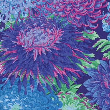 FreeSpirit Fabrics | Japanese Chrysanthemum - Blue| Kaffe Fassett Collective Classics | Kaffe Fasset
